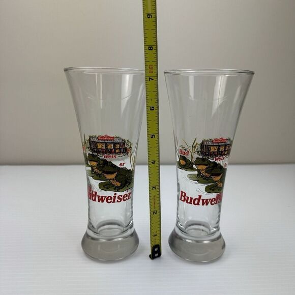Set Vintage ‘96 Budweiser Frog Pilsner Beer Glasses "Bud Weis Er" Anheuser Busch - Picture 8 of 10
